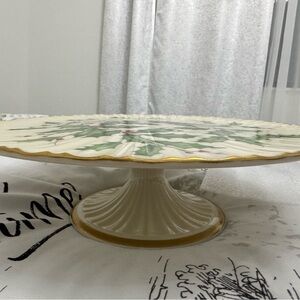 Vintage Lenox Holiday Dimension Pedestal Cake Stand 24K Gold Made in USA W/Box